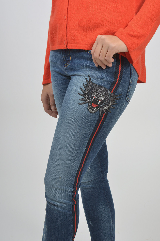Cambio  Jeans LILI mit Tiger in Rot/Blau