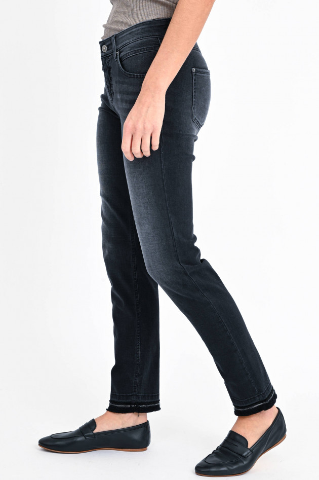 Cambio  Stretch-Jeans PINA mit ausgefranstem Saum in Grau