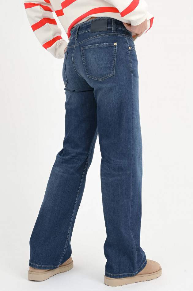 Cambio  Wide Leg Denim TESS mit Fransenbund in Mittelblau