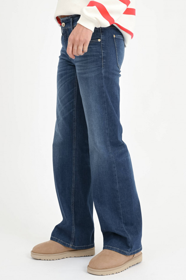 Cambio  Wide Leg Denim TESS mit Fransenbund in Mittelblau