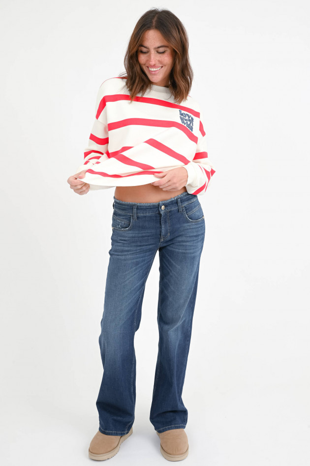 Cambio  Wide Leg Denim TESS mit Fransenbund in Mittelblau