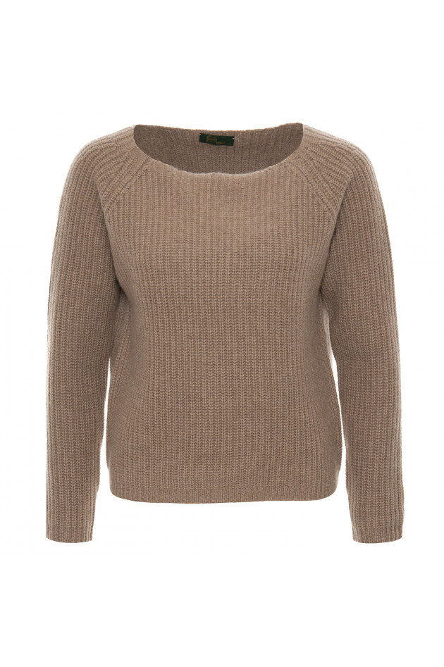 Grüner Cashmere-Strickpullover in Camel meliert