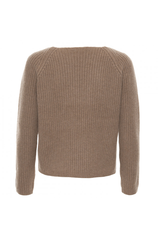 Grüner Cashmere-Strickpullover in Camel meliert