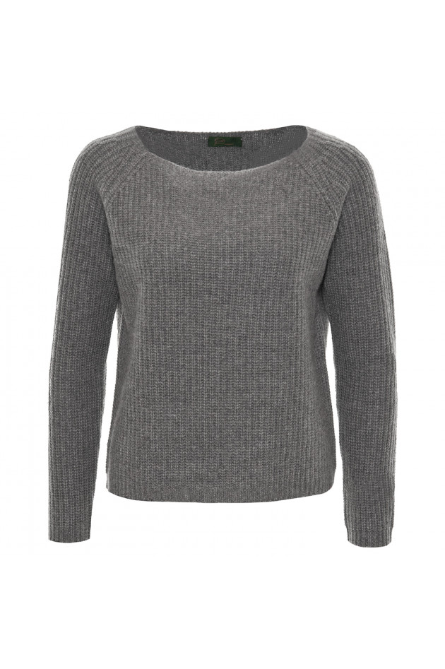 Grüner Cashmere-Strickpullover in Grau meliert
