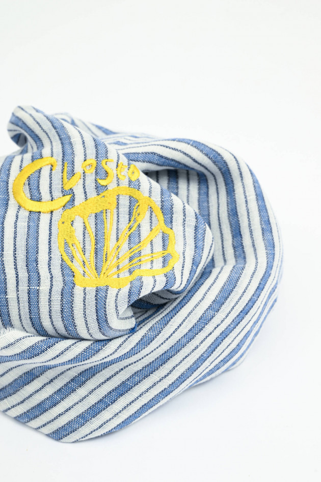 Closed Tuch mit Muschel-Stickerei in Blau/Weiß gestreift