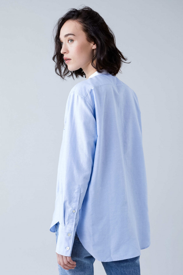 Closed Oxford-Bluse mit Stehkragen in Hellblau