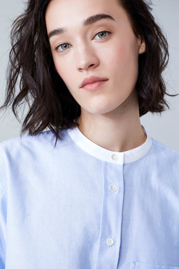 Closed Oxford-Bluse mit Stehkragen in Hellblau