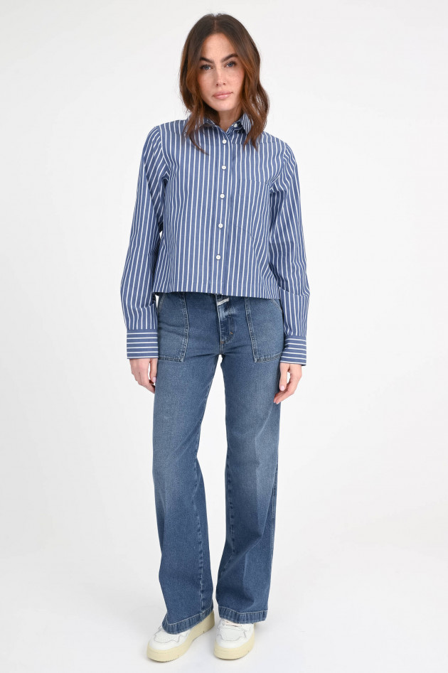 Closed Cropped-Bluse in Graphite Blue/Weiß gestreift