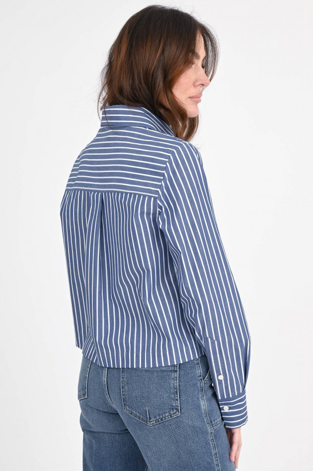 Closed Cropped-Bluse in Graphite Blue/Weiß gestreift
