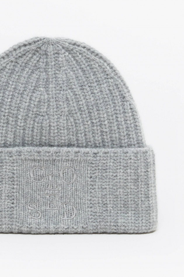 Closed Rippstrick Mütze in Light Grey Melange