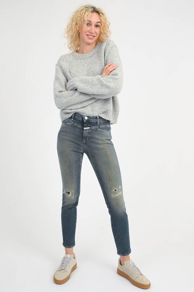 Closed Destroyed-Jeans PEDAL PUSHER in Mittelblau