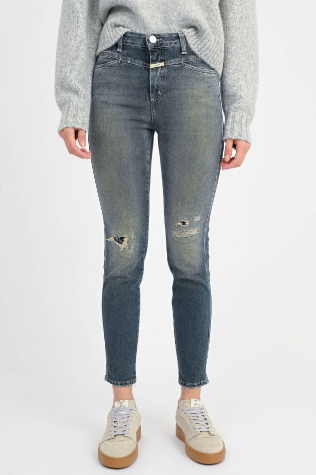 Closed Destroyed-Jeans PEDAL PUSHER in Mittelblau