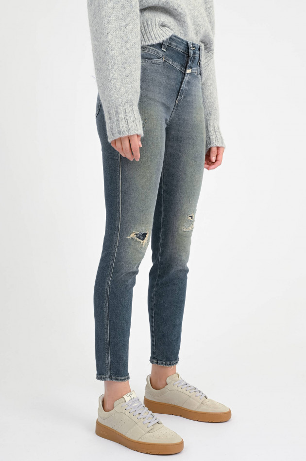 Closed Destroyed-Jeans PEDAL PUSHER in Mittelblau