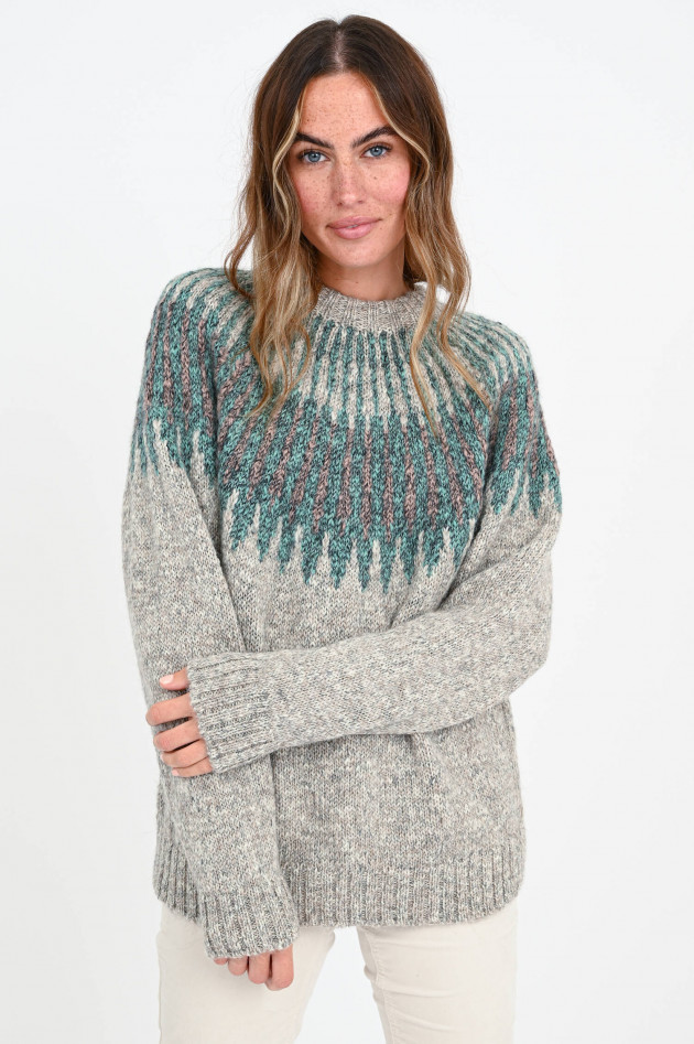 Closed Alpaka-Mix Pullover mit Fair-Isle Strick in Greige