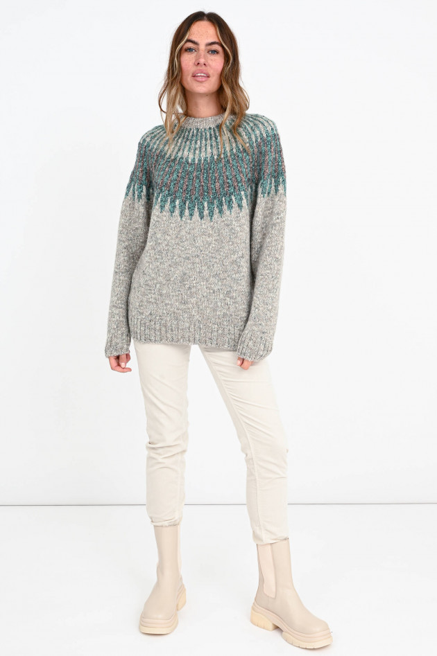 Closed Alpaka-Mix Pullover mit Fair-Isle Strick in Greige