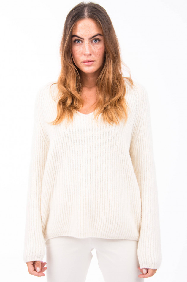 Closed Oversized Pullover mit V-Ausschnitt in Natur