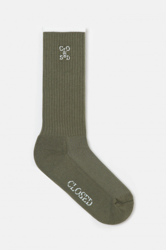 Closed Hohe Socken mit Logo-Detail in Oliv/Weiß