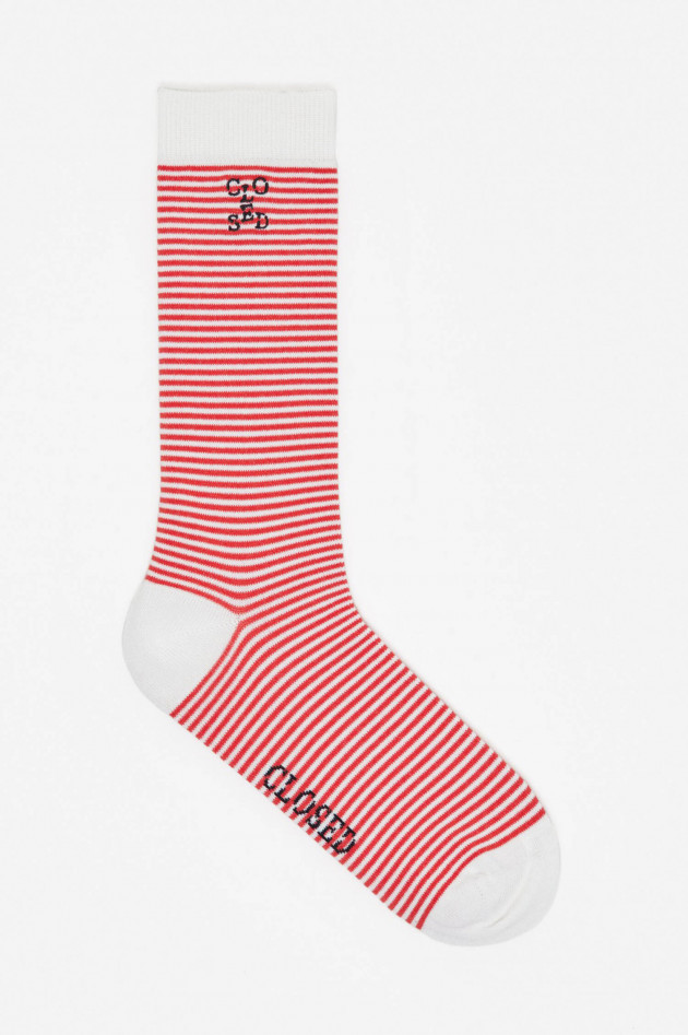 Closed Hohe gestreifte Socken mit Logo-Detail in Rot/Weiß