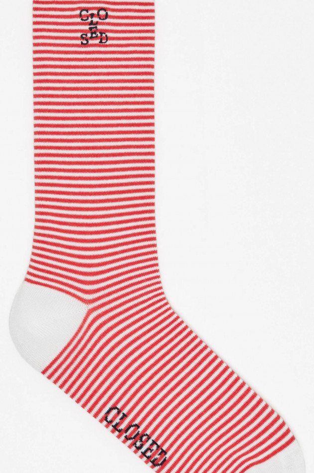 Closed Hohe gestreifte Socken mit Logo-Detail in Rot/Weiß