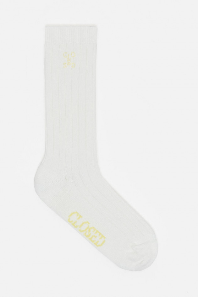 Closed Hohe Socken mit Logo-Detail in Ivory/Gelb
