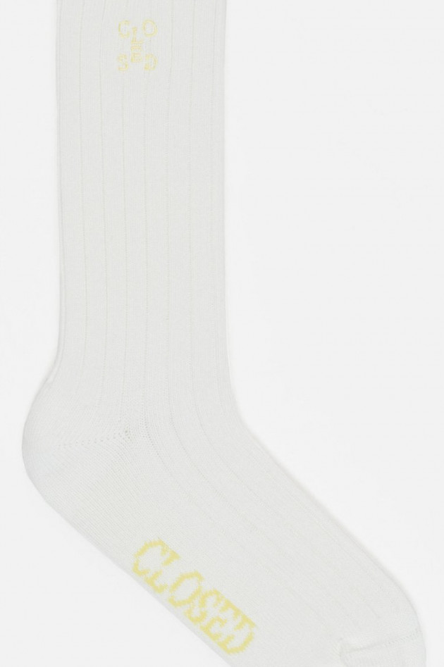 Closed Hohe Socken mit Logo-Detail in Ivory/Gelb