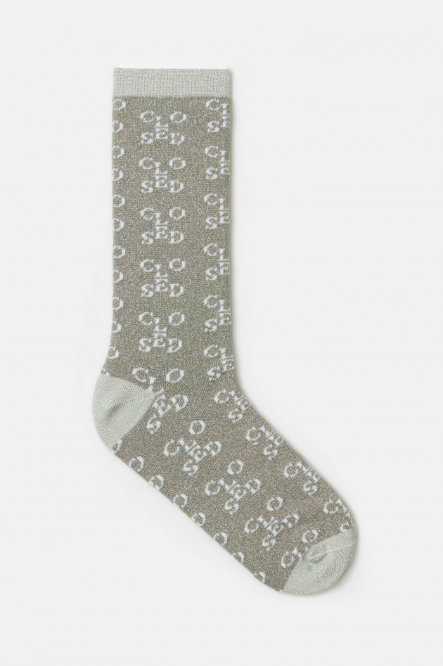 Closed Glitzersocken mit Lurexfäden in Oliv/Grau