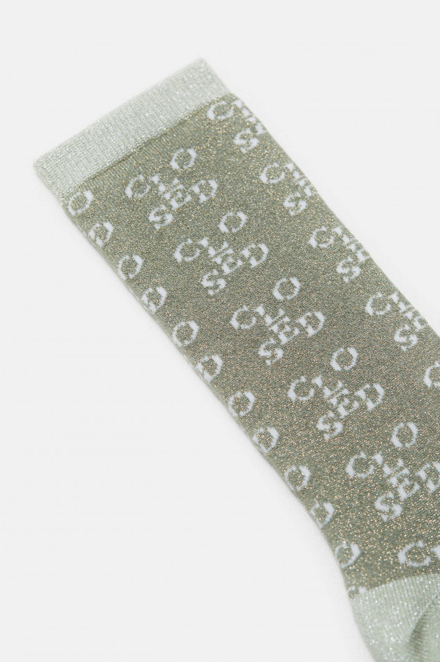 Closed Glitzersocken mit Lurexfäden in Oliv/Grau