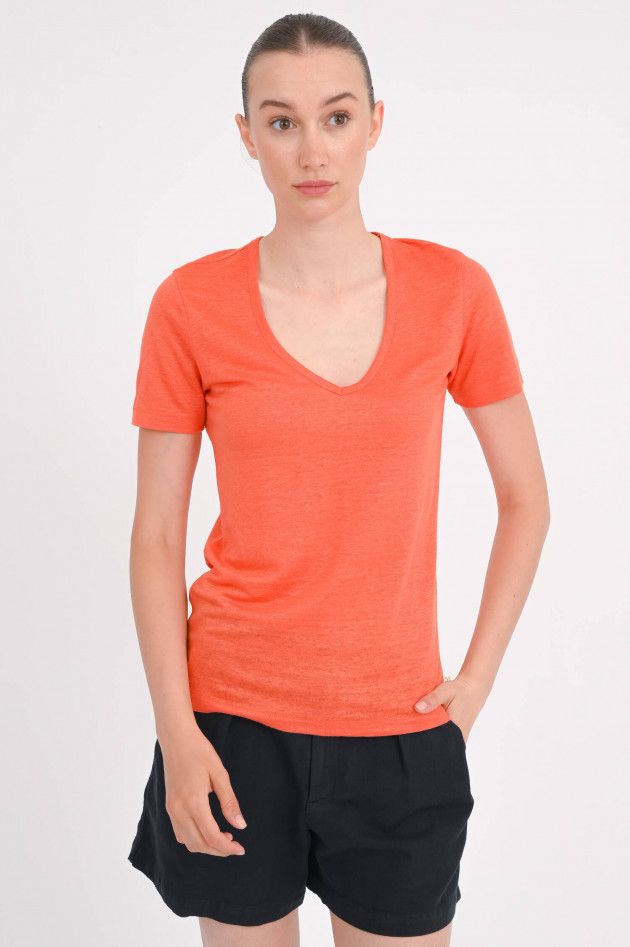 Closed Leinen-Shirt mit V-Ausschnitt in Washed Red