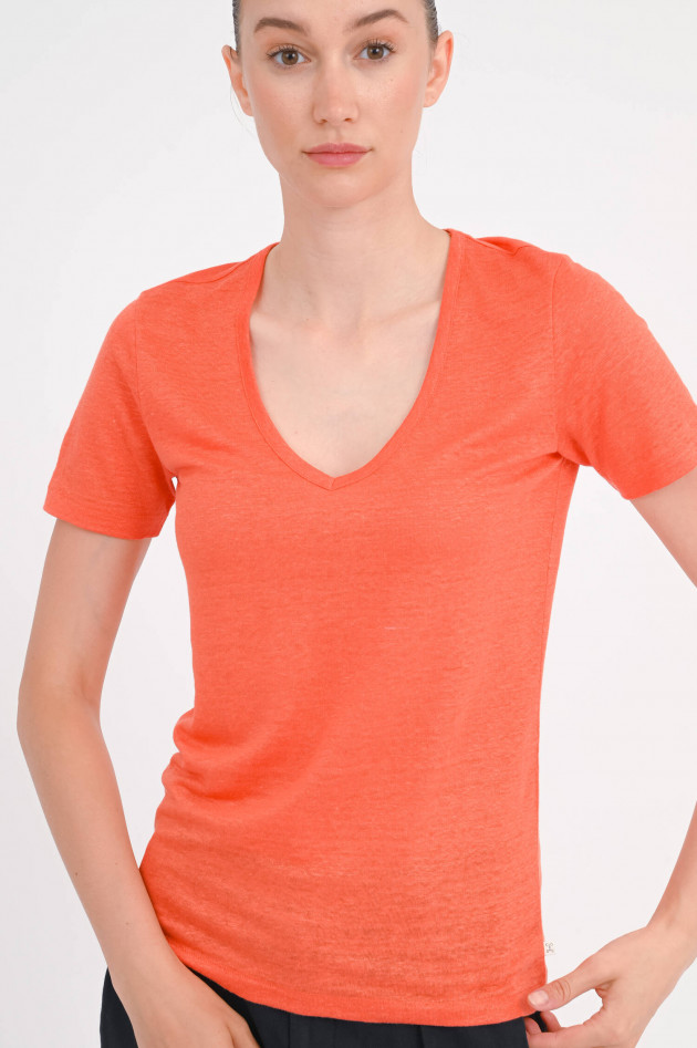 Closed Leinen-Shirt mit V-Ausschnitt in Washed Red