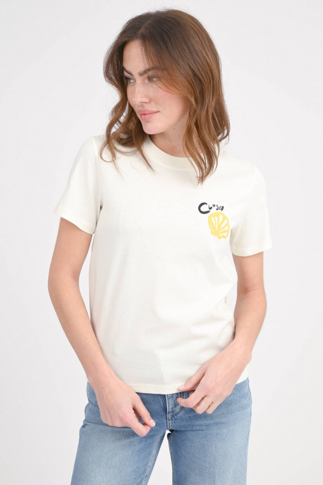 Closed T-Shirt mit Muschel-Stickerei in Ivory