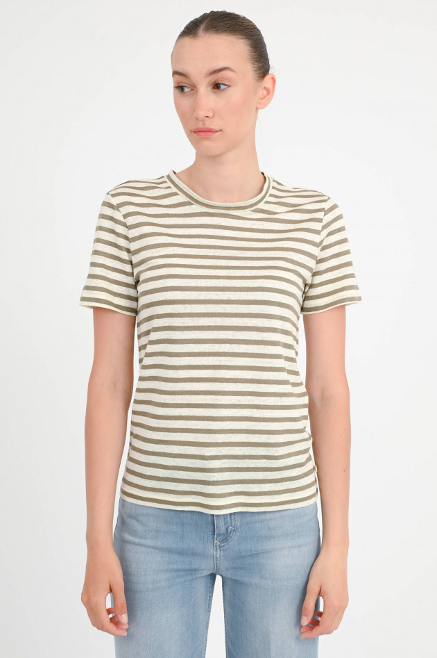 Closed Gestreiftes Leinen-Shirt in Khaki/Weiß
