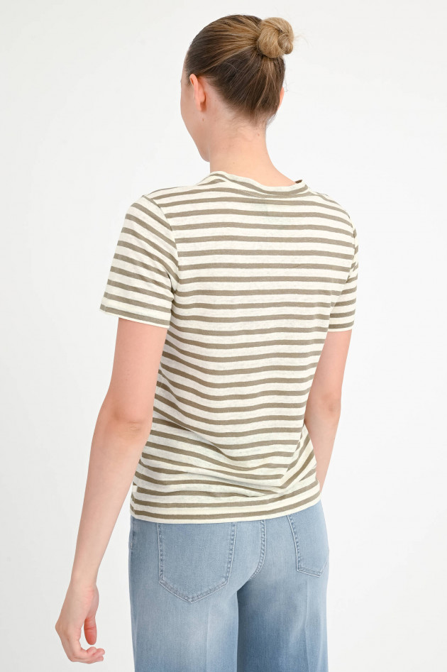 Closed Gestreiftes Leinen-Shirt in Khaki/Weiß