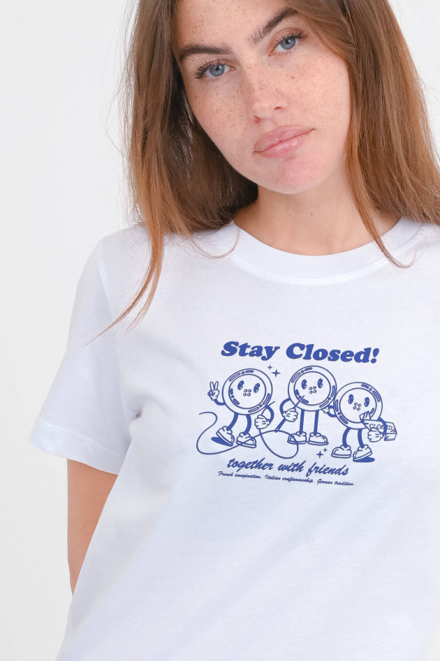 Closed Kurzarm-Shirt STAY CLOSED KNÖPFE in Weiß/Blau