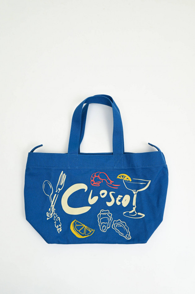 Closed Canvas Tote mit Food-Print in Blau/Multicolor