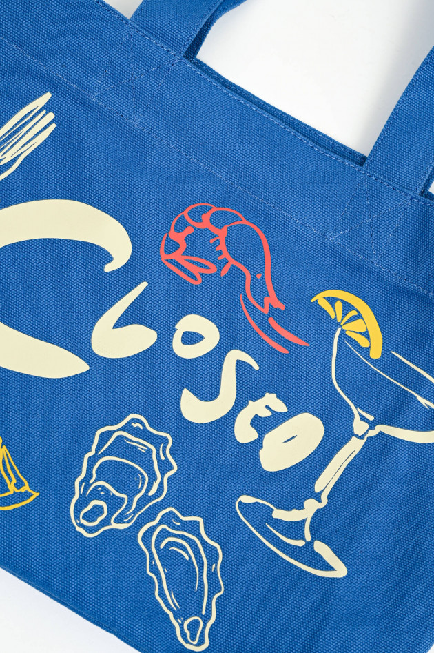 Closed Canvas Tote mit Food-Print in Blau/Multicolor