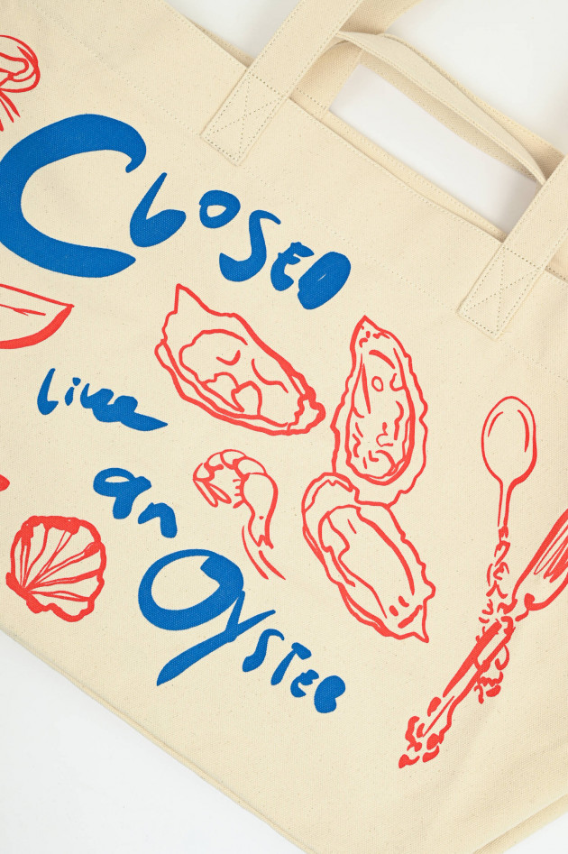 Closed Canvas Tote XL mit Food-Print in Creme/Multicolor