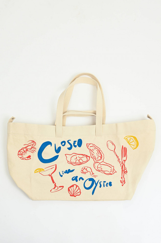 Closed Canvas Tote XL mit Food-Print in Creme/Multicolor