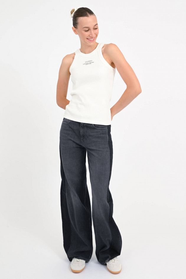 Closed Ripp-Tanktop mit Front-Print in Ivory