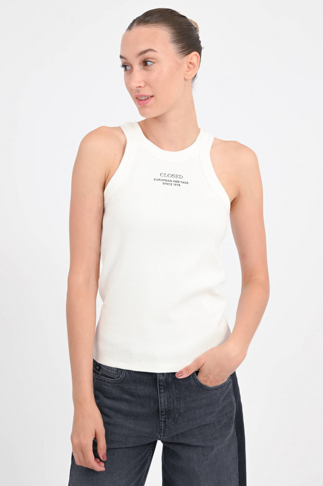 Closed Ripp-Tanktop mit Front-Print in Ivory