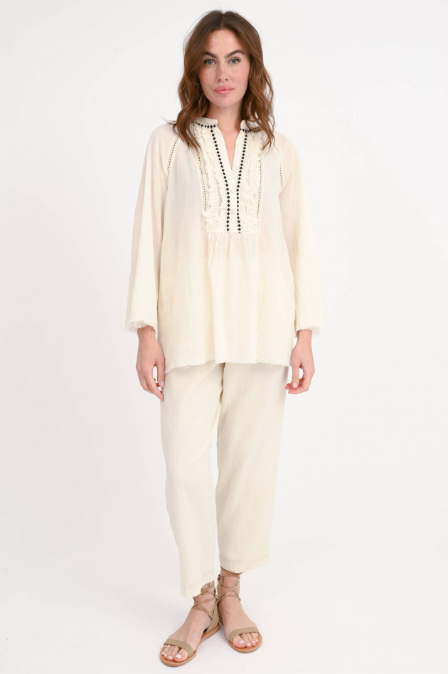 Devotion Twins Bluse mit dekorativen Brust-Details in Creme/Black