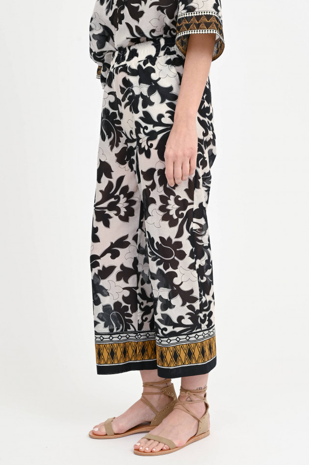 Devotion Twins Gemusterte Wide-Leg Culotte in Schwarz/Weiß/Ocker