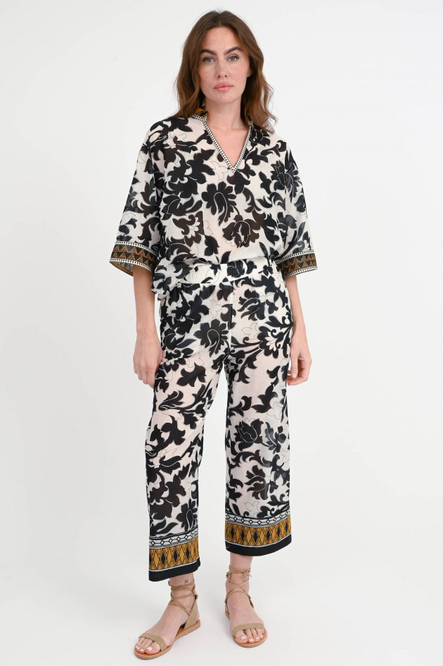Devotion Twins Gemusterte Wide-Leg Culotte in Schwarz/Weiß/Ocker