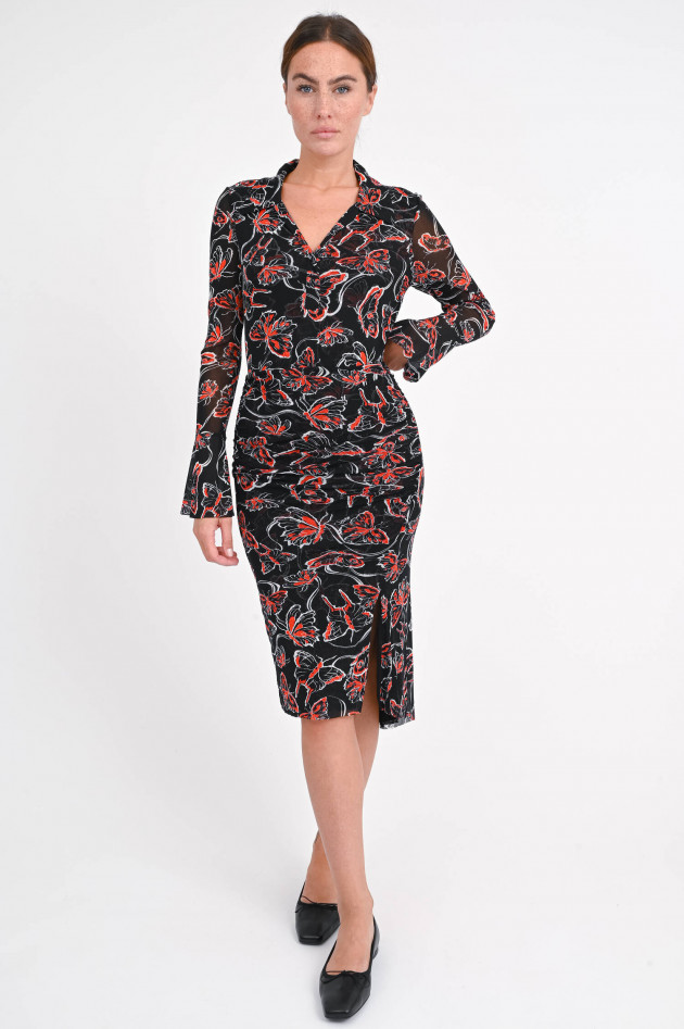 Diane von Fürstenberg Gerafftes Kleid LILLY in Schwarz/Rot/Weiß