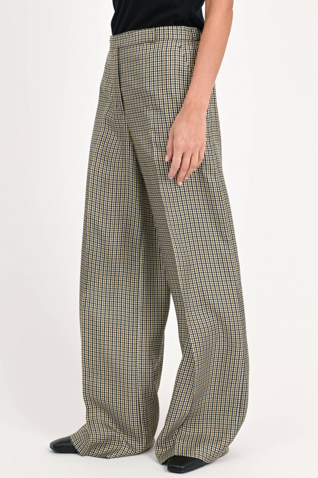 Dorothee Schumacher Seidenhose mit Karomuster in Oliv/Schwarz/Weiß