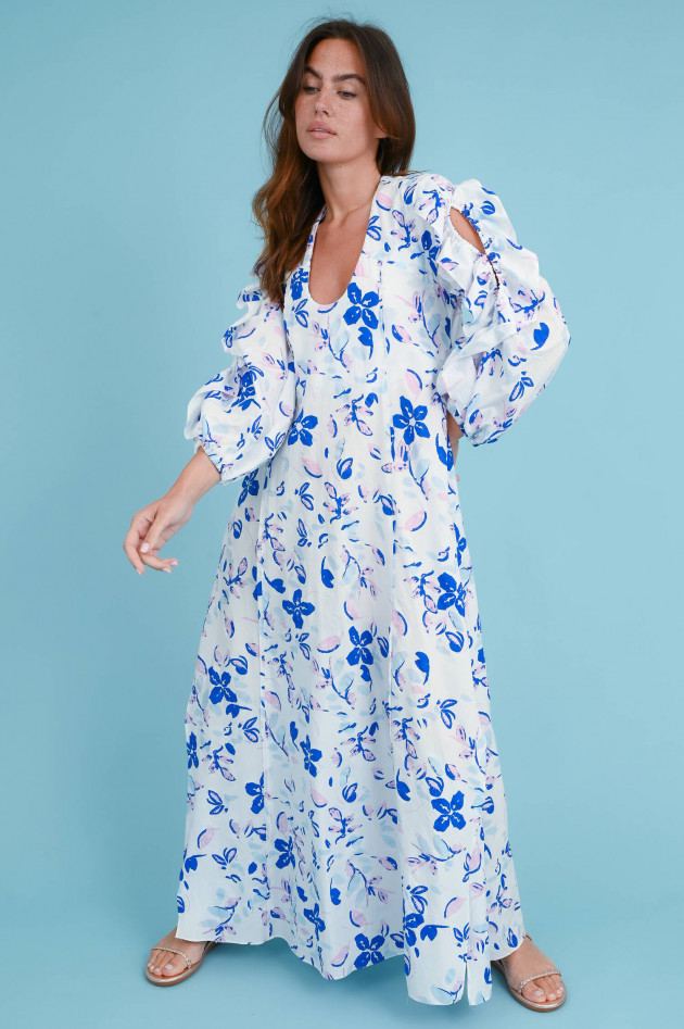 Dorothee Schumacher Maxi Kleid mit Flower-Print in Weiß/Blau/Rosa