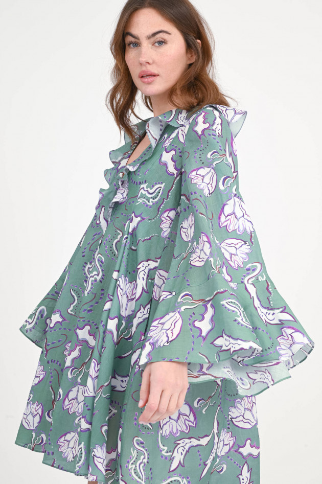 Dorothee Schumacher Mini-Kleid mit Volants in Grün/Lila gemustert