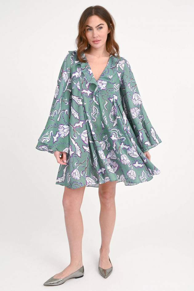 Dorothee Schumacher Mini-Kleid mit Volants in Grün/Lila gemustert