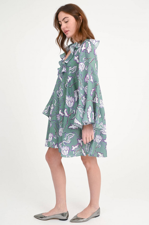 Dorothee Schumacher Mini-Kleid mit Volants in Grün/Lila gemustert