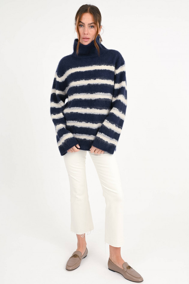 Dorothee Schumacher Rollkragenpullover mit Zip-Detail in Navy/Creme