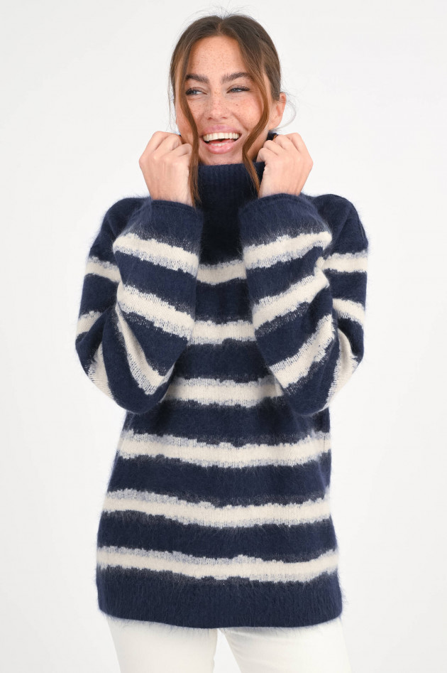 Dorothee Schumacher Rollkragenpullover mit Zip-Detail in Navy/Creme
